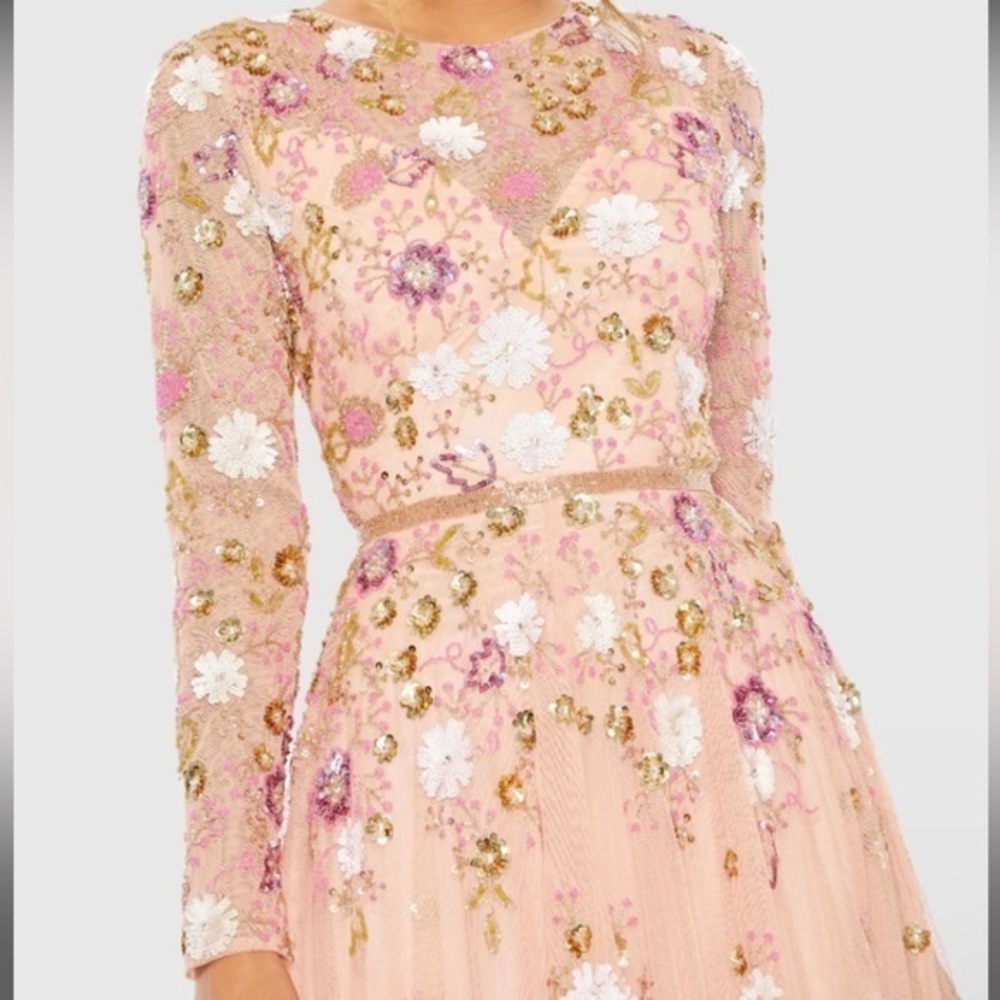 NWT - Mac Duggal - Pink Floral Sequin Dress - Size 14